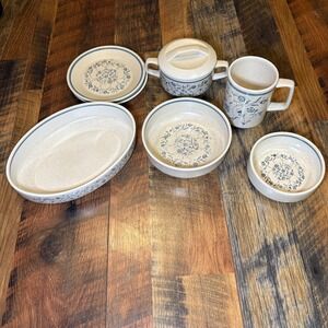 Lenox Temper-ware Blue Breeze Stoneware Set Floral Serving Dish Bowls Mug 8pc